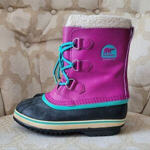 SOREL YOOT PAC WINTER SNOW BOOTS WATERPROOF LEATHER FUSCHIA BIG KIDS SIZE 4
